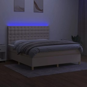 Cama box spring c/ colchão e LED 160x200 cm tecido cor creme