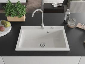 Mexen Elix lava-louça de granito 1-cuba 700 x 500 mm, branco, sifão cromado - 6526701005-20