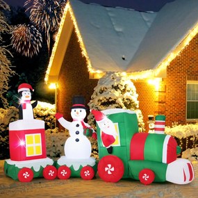 Comboio insuflável natal 350 cm com boneco de neve pinguim, caixa de presente e luzes LED, decoração gigante para exterior, festas no pátio ou relvado