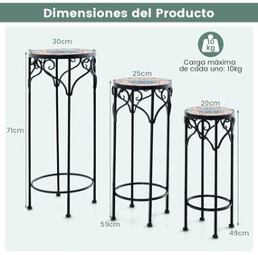 Conjunto de 3 suportes de metal para plantas, suportes de flores para ambientes internos e externos com altura de bancada de cerâmica de 49 cm/59 cm/7