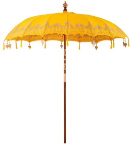 vidaXL Guarda-sol Outros Manual Amarelo x 250 cm Algodão e madeira