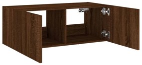 Móvel parede p/ TV c/ luzes LED 80x35x31 cm carvalho castanho