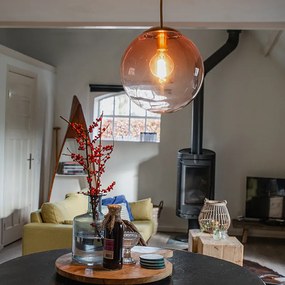 Candeeiro de suspensão Art Deco em latão com vidro cor-de-rosa 33 cm - Pallon