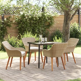 vidaXL Conjunto de Jantar de Jardim de 5 Peças Beige em Rattan Poliéster