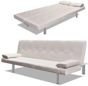 Sofá-cama ajustável c/ 2 almofadas couro artificial branco nata