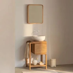 Conjunto De Móveis De Banheiro Em Madeira De Teca Bradley Irregular Em Cimento Branco ↔︎40 Cm Fedro & Rectangular - Sklum