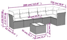 7 pcs conjunto de sofás jardim c/ almofadões vime PE castanho