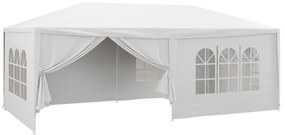 Outsunny Tenda de Jardim 583x293 cm Tenda para Festas com 4 Janelas 2 Portas com Fecho de Correr 6 Paredes Laterais Branco