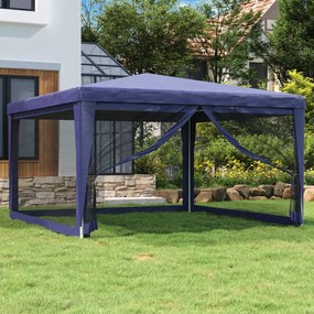 vidaXL Tenda para festas c/ 4 paredes laterais em rede 4x4 m PEAD azul