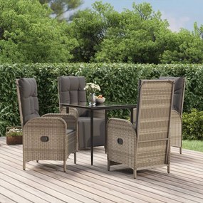 vidaXL 5 pcs conjunto jantar jardim c/ almofadões vime PE preto/cinza