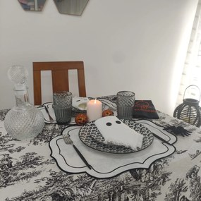 Toalha de Mesa Linho COL Toile de Jouy Black Ponto Aberto