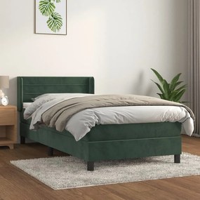 vidaXL Cama com molas/colchão 100x200 cm veludo verde-escuro