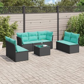 vidaXL 8 pcs conjunto de sofás p/ jardim c/ almofadões vime PE preto