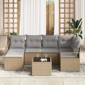Conjunto de Sofá de Jardim vidaXL de 7 Peças com Almofadas em Poliratt