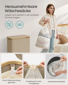 Cesto da roupa suja com dois compartimentos em tecido Oxford 52 x 38,5 x 70,5 cm castanho camelo