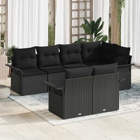 vidaXL Conjunto de Sofá de Jardim com almofada 7 pcs Preto vime PE