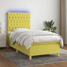 vidaXL Cama box spring c/ colchão e LED 100x200 cm tecido verde