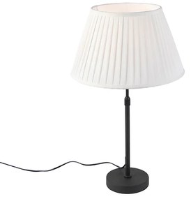 Candeeiro de mesa preto com cúpula plissada creme 35 cm ajustável - Parte Country / Rústico