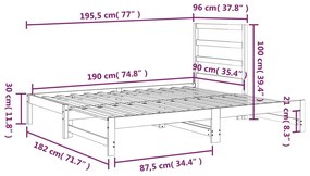 Estrutura sofá-cama de puxar 2x(90x190) cm pinho maciço branco