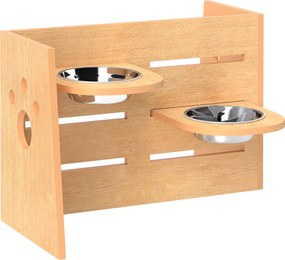 Comedouro elevado para cães com 3 alturas ajustáveis 63 x 58,5 x 40 cm, comedouro para cães com 2 tigelas em aço inoxidável, em cor carvalho