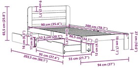 Cama sem colchão 90x200 cm madeira de pinho maciça branco