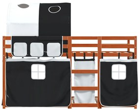 Beliche com cortinas 75x190 cm pinho maciço branco e preto