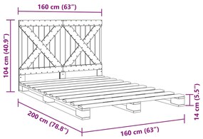 Estrutura de cama com cabeceira 160x200 cm pinho maciço