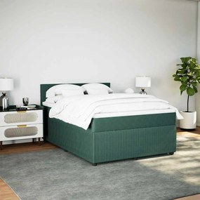 Cama com molas/colchão 160x200 cm veludo verde-escuro