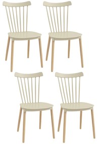 HOMCOM Conjunto de 4 Cadeiras Estilo Nórdico com Encosto Alto e Pés de Madeira de Faia 43x52,5x83cm Bege e Madeira | Aosom Portugal