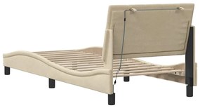 Estrutura de cama sem colchão 90x190 cm tecido creme