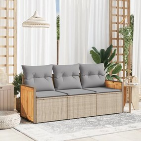 vidaXL 3 pcs conjunto de sofás p/ jardim com almofadões vime PE bege