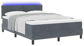 Cama Box Spring vidaXL com Colchão e LED Cinza Escuro 140x200 cm Velud