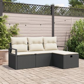 Conjunto de Sofá de Jardim vidaXL de 4 Peças com Almofadas Preto Ratta