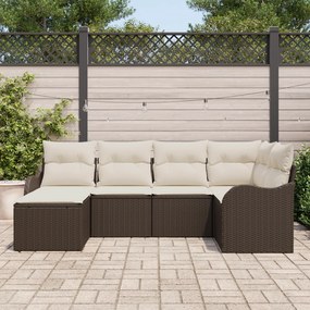 Conjunto de Sofá de Jardim vidaXL 6 Peças com Almofadas Castanho Vime