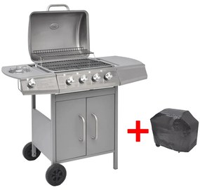 vidaXL Grelhador/barbecue a gás 4+1 queimadores prateado