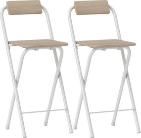Conjunto de 2 Bancos de Bar Dobráveis Bancos Altos de Cozinha com Encosto Apoio para os Pés 37x45x87 cm Madeira