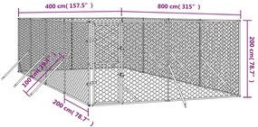 Canil de exterior 4x8x2 m aço galvanizado prateado