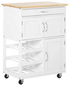 HOMCOM Carrinho de Cozinha com Rodas Carrinho de Cozinha com Gaveta 2 Armários de Armazenamento e 3 Prateleiras 67x37x87cm Branco | Aosom Portugal