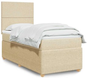 vidaXL Cama com molas/colchão 90x190 cm tecido cor creme