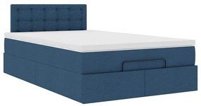 Cama Otomana com Colchão &amp; LEDs Tecido Azul 120x200 cm