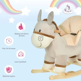 Baloiço Infantil em Forma de Burro de Pelúcia para Bebés 18-36 Meses c