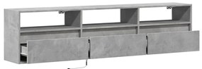Móvel de parede p/ TV c/ luzes LED 180x31x45 cm cinza cimento