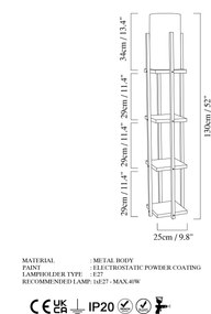 Candeeiro de Pé Shelf Lamp – Preto/Dourado – 25x25x130 cm