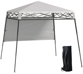 Outsunny Tenda Dobrável 220x220x200 cm com 1 Parede Lateral Bolsa de Transporte Impermeável e Proteção UV50+ para Jardim Pátio Branco