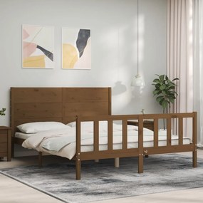 Estrutura cama c/ cabeceira 160x200 madeira maciça castanho-mel