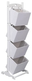 Prateleira de cestos de 4 níveis 35x35x125 cm madeira branco