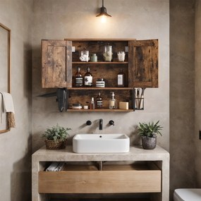 Armário de parede na casa de banho 60 x 16 x 60 cm (C x L x A) castanho vintage-preto