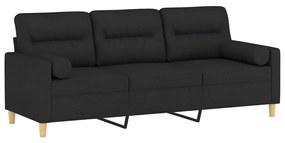Sofá 3 lugares + almofadas decorativas 180 cm tecido preto