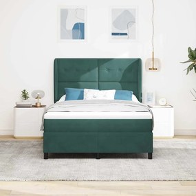 vidaXL Cama com Estrado e Colchão Verde Escuro 140x190 cm em Veludo