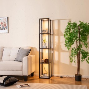 Candeeiro de pé 29 x 29 x 165 cm com prateleiras de 4 níveis Luz LED com 3 intensidades e interruptor de pé para quarto ou sala Preto